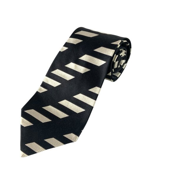 Allea Milano Silk Tie Made In Italy Black/Cream Geometric Pattern Necktie - Picture 1 of 6